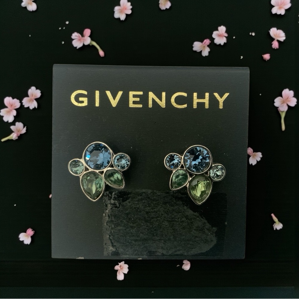 Givenchy Sapphire and Emerald Crystal Earrings